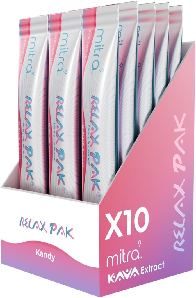 Mitra9 Kava Pulver RelaxPak - Kandy Kava Extrakt Pulver-Packets | Mood Enhancer | Plant Based | Fördert natürliche Kalorien und Klarheit | Einfache offene Single-Serving-Stick (10)