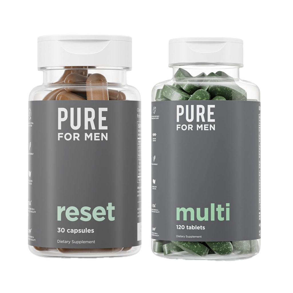 Rein für Herren Multivitamin, 120 Kapseln & Reset Detox Supplement, 30 Kapseln