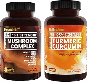 BioEmblem Turmeric Curcumin Supplement with BioPerine and Mushroom Complex