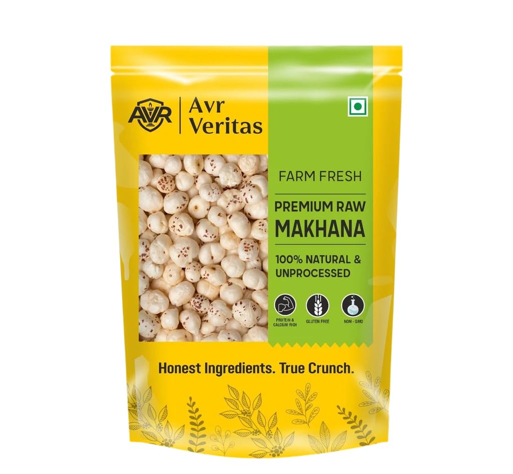 AVR Veritas Premium Raw Makhana (Fox Nuts) Phool Makhana Lotus Seeds Crunchy & Versatile Snack Ingredient Hygienically PackedIdeal for Roasting, Cooking, Fasting & Daily Use 250g Pack of 1