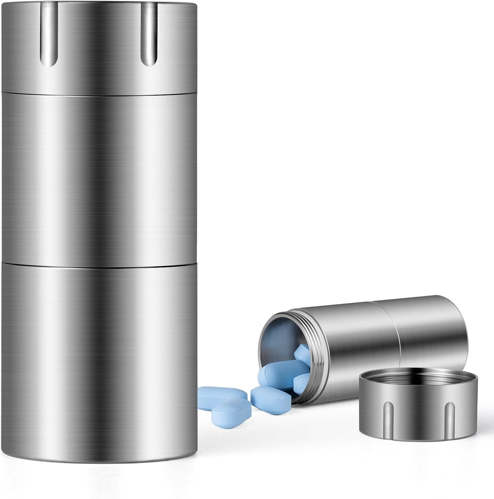 TISUR Pillen-Gehäuse, Titan Schlüsselanhänger Pillenhalter, 2 Komponenten Small Metal Pill Box Tiny wasserdicht Pill Bottle Pocket Portable Pill Organizer Container für Reisetasche im Freien (Extended Upgrade)