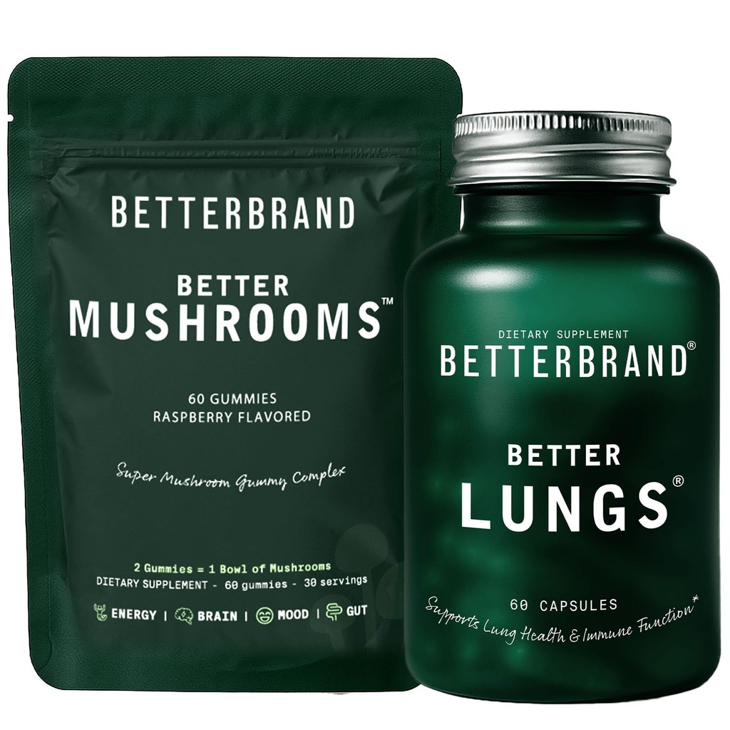Betterbrand Better Lungs & Mushrooms Bundle - Daily Respiratory Health Supplement & Pilzgummis zur Unterstützung von Gut Health Bundle