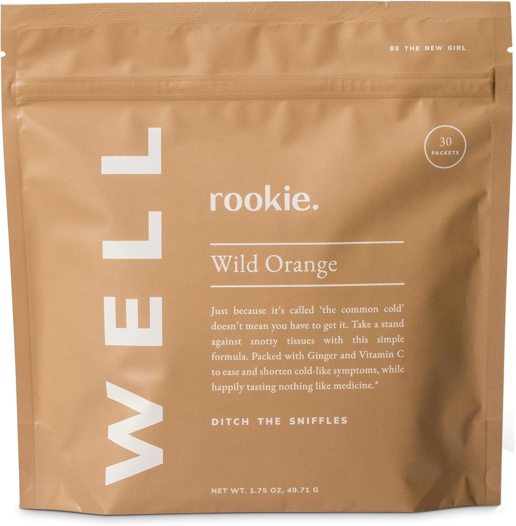 Rookie Wellness Well – Vegane Immunstützpakete mit 1000 mg Vitamin C, 14 mg Vitamin E und Ginger in einem natürlichen Citrus Flavor - Zucker und Füllstoff frei (30 Servierungen, Wild Orange)