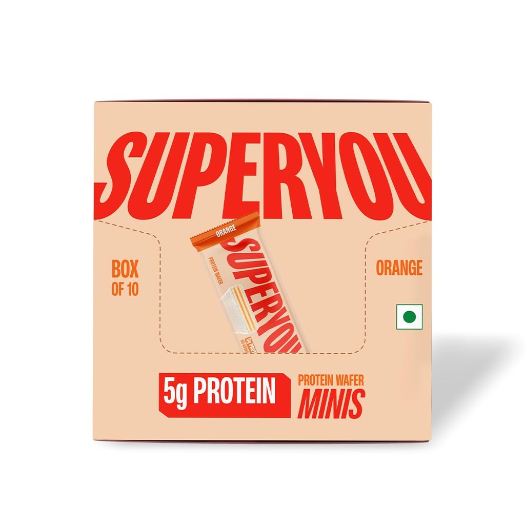 Superyou Orange Mini Chocolate (Pack Of 10)|5g Protein in less than 100 calories | Made with Atta & Jowar No Added Sugar|Yeast Fermented Protein|Energy Bars|Crunchy Wafer Bar|100% Vegetarian|No Palm Oil| (10x20g) | 200g