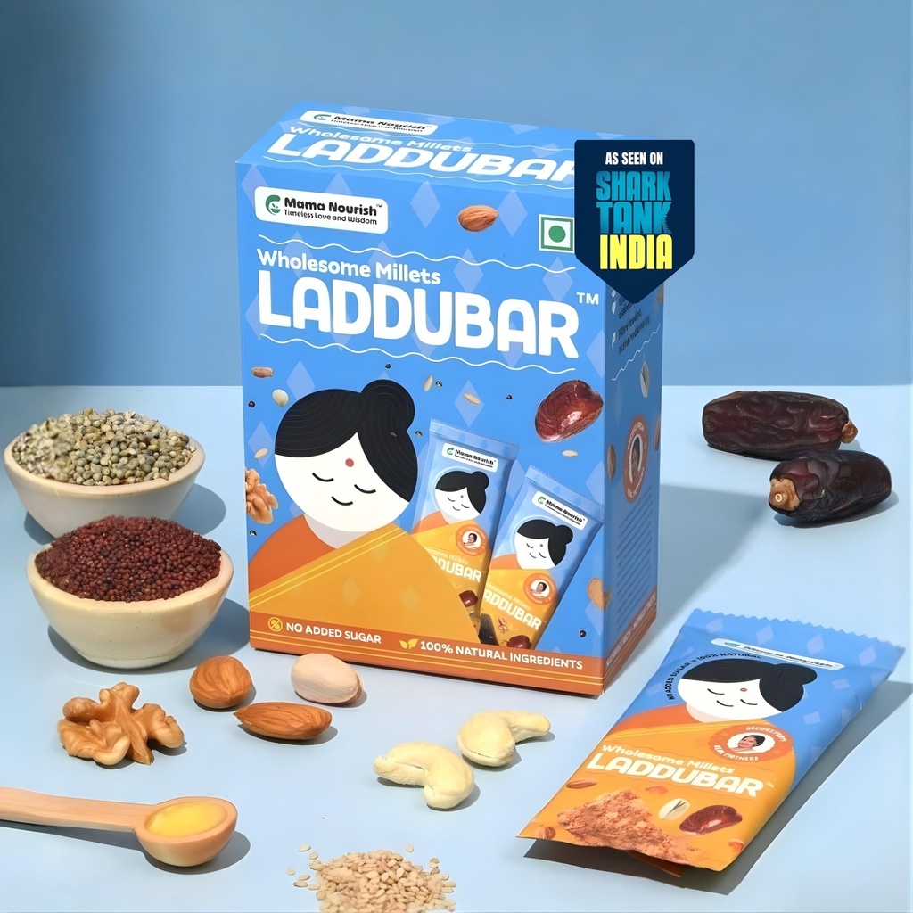 LADDUBAR – Millets Snack Bars with No Added Sugar and No Preservatives | as Seen on Shark Tank | Gluten Free | Fiber and Protein Rich Energy Bar | Ragi, Bajra, Superfoods, Dates, Dry Fruits, Cow Ghee (Pack of 6 x 35 gm Each)