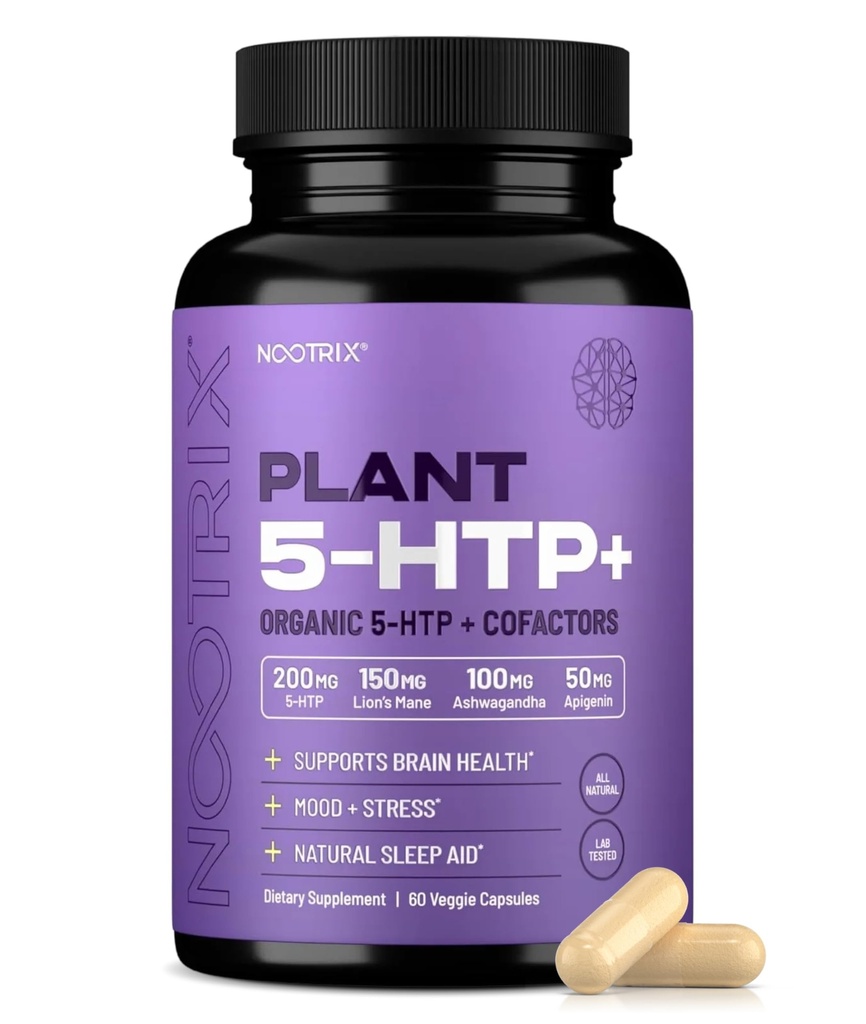 Nootrix Bio-Pflanze 5 HTP+ Ergänzung | Unterstützt Gedächtnis, Mental Fokus, Kognitive Gesundheit & Energie | Fördert gesunde Stimmung & Gehirn Funktion | Vitamin B6 & L Theanine |60 Kapseln