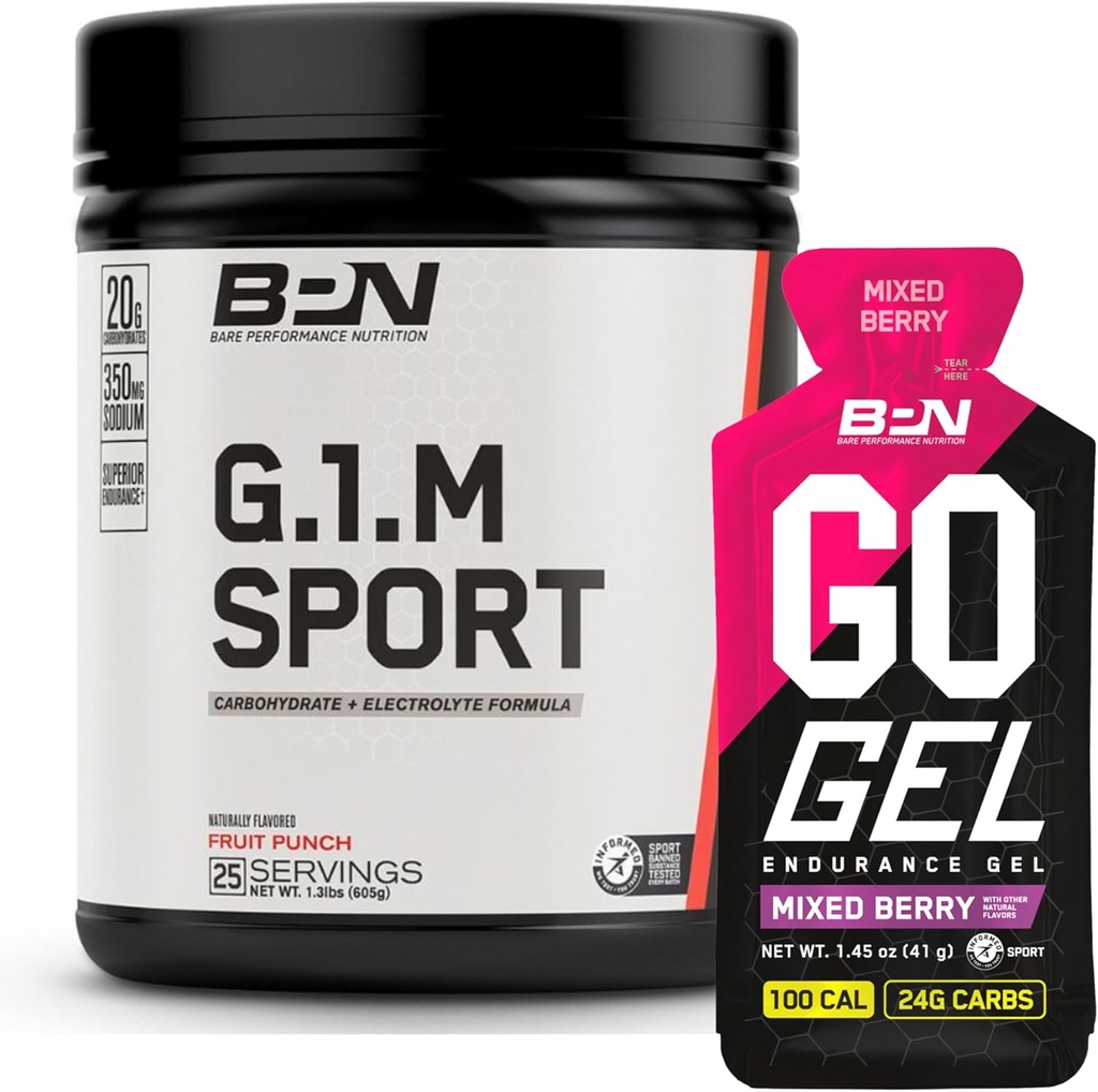 BARE PERFORMANCE NUTRITION BPN G.1.M Sport Endurance Training Fuel & Go Gel Endurance Gel Mixed Berry Bundle