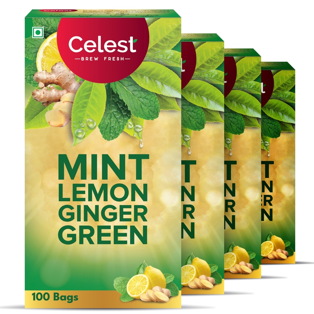 Celest Ginger Mint Lemon Green Tea 400 Tea Bags | Immunity Support | Refreshing & Energizing | Pack of 4