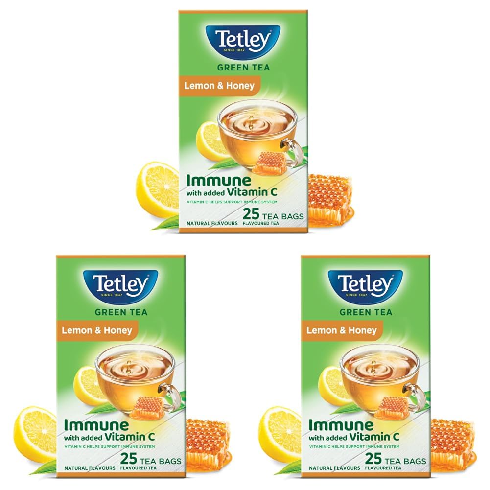 Tetley Green Tea, Lemon and Honey, 25 Tea Bags (Pack of 3)