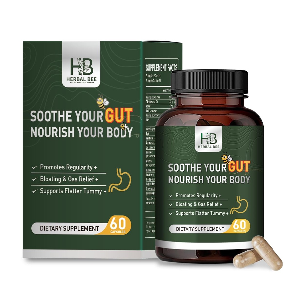 Herbal BEE Gut Health - Gas und Bloating Relief, Verstopfung, Leaky Gut Repair - Gut Cleanse & Restore Digestion - Promote Regularity, Colon Cleanser, 60 Kapseln