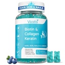 Biotin Gummis mit Collagen & Keratin für Haar Hautnägel- Unterstützt Haarwachstum und stärkere Nägel, Frauen, Kinder - 60 Blueberry Flavored Gummis