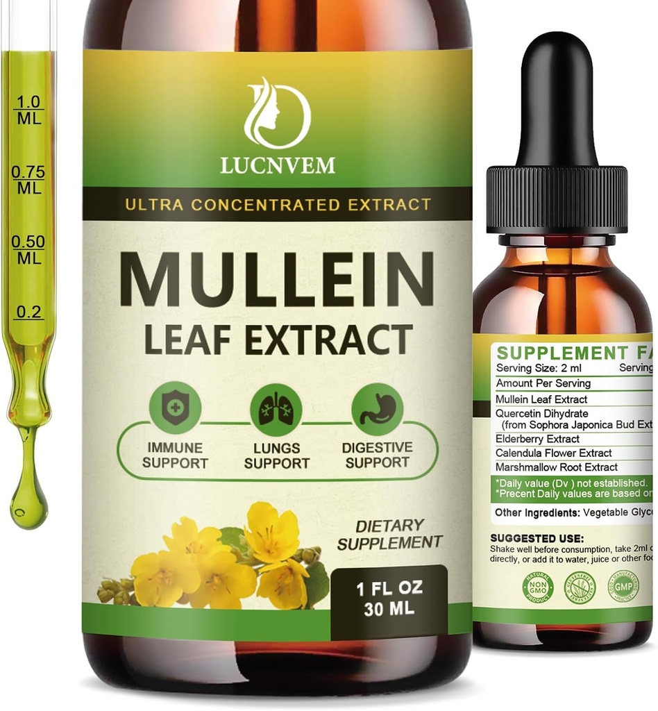 (2 Pack) 98% Absorption Mullein Tropfen für Lunge, Leistungsstark 5 in 1 Mullein Blatt Kräutermischung Extrakt, natürliche Lunge Unterstützung Ergänzung für Lunge Cleanse & Detox und Respiratory Lung Health