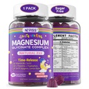 Magnesium Glycinate-Gummien für Erwachsene & Kinder 4+, Sugar Free Magnesium Bisglycinat Supplement 400/200mg mit B6D3, 5HTP, L-Theanin für Schlaf & Entspannung, Gehirn, Muskel, Melatonin Free Gummies,1Pack