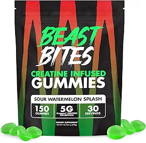 BEAST BITES - Creatine Infused Gummies - 5g Creapure Creatine Monohydrate Per Serving - NSF zertifiziert für Sport - 30 Servietten