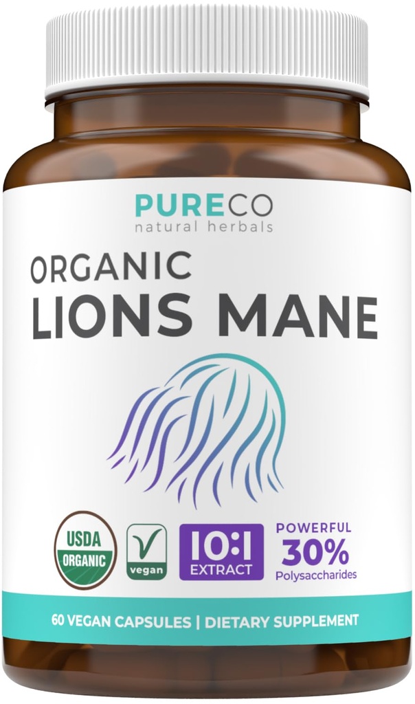Bio Lions Mane Supplement Kapseln - USDA Organic Mushroom Supplement Kapseln mit 1000mg Lion's Mane 10:1 Extrakt pro Servierung mit 30% Polysacchariden - Vegan & Non-GMO (1 Monat Versorgung)