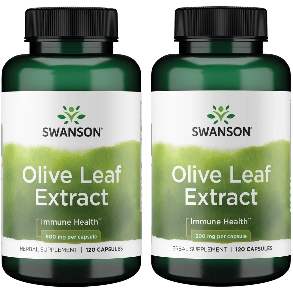 Swanson Olivenblatt Extrakt Kapseln mit 20% Oleuropein - (120 Kapseln, 500mg Jeder) 2 Flaschen