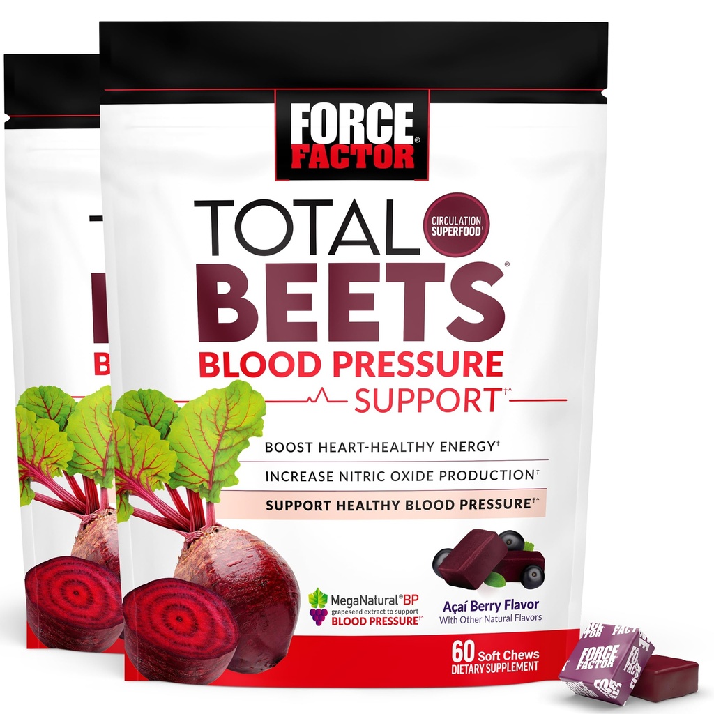 Kraftfaktor Gesamte Beets Blutdruckunterstützungsergänzung mit Rübenpulver, Great-Tasting Chewables für Herz-Gesundheit Energie, und Erhöhte Stickstoffoxid, 120 Chews, 2-Pack