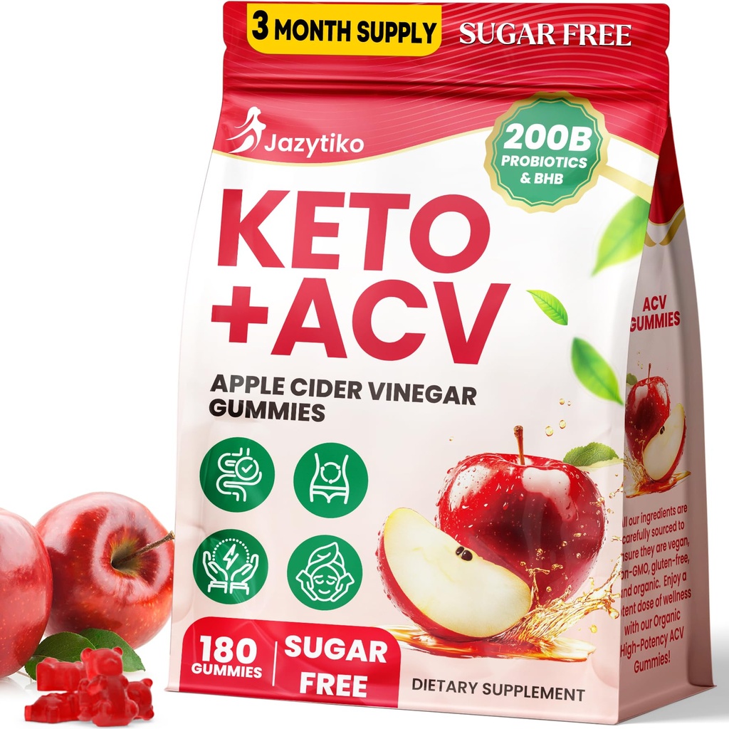 Apple Cider Essiggummis, Advanced ACV Gummy mit Probiotics, BHB, B12 und Keto Support - Keto Acv Gummies für Detox, Metabolismus, Verdauung, Gut & Immune Health - Sugar Free, Vegan, 180 Zähler