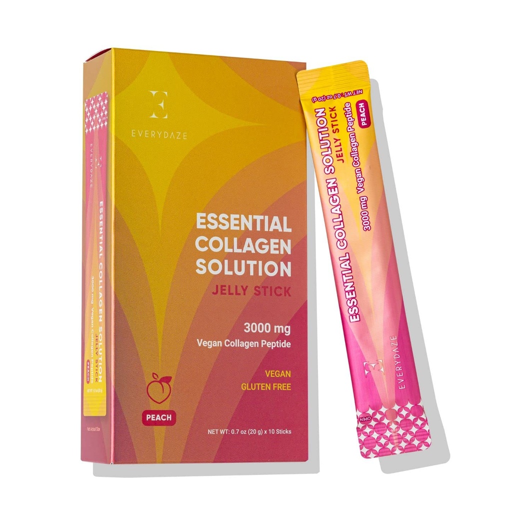 EVERYDAZE Essential Collagen Solution Jelly Stick | Vegan Collagen Peptide | Peach | 10 Packs | Haar, Haut, Nägel, Schönheit, Knochen | Vitamine, Mineralien, Antioxidantien für Männer & Frauen