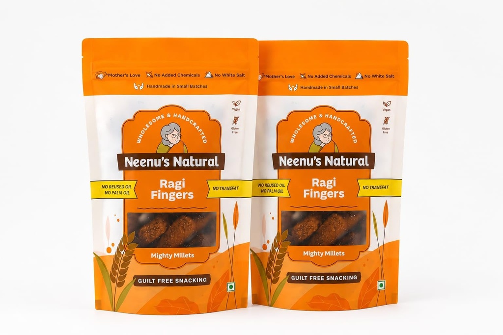 Neenu's Natural Ragi Fingers -100g (Pack of 2)| Healthy & Tasty Millet Snack | Rich in Fibre & Protein | Helps Reduce Cholesterol | Nutritious Anytime Snack | No Added Preservatives