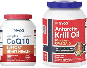 NYO3 Coq10 120mg Support Herz und Krill Öl 1000mg Softgels Bundle