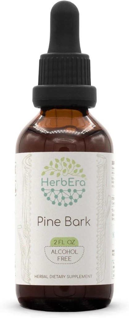HerbEra Pine Bark B60 Alcohol-Free Herbal Extract Tincture, Concentrated Liquid Drops Natural Pine Bark (Proanthocyanidin) Dried Bark 2 fl oz