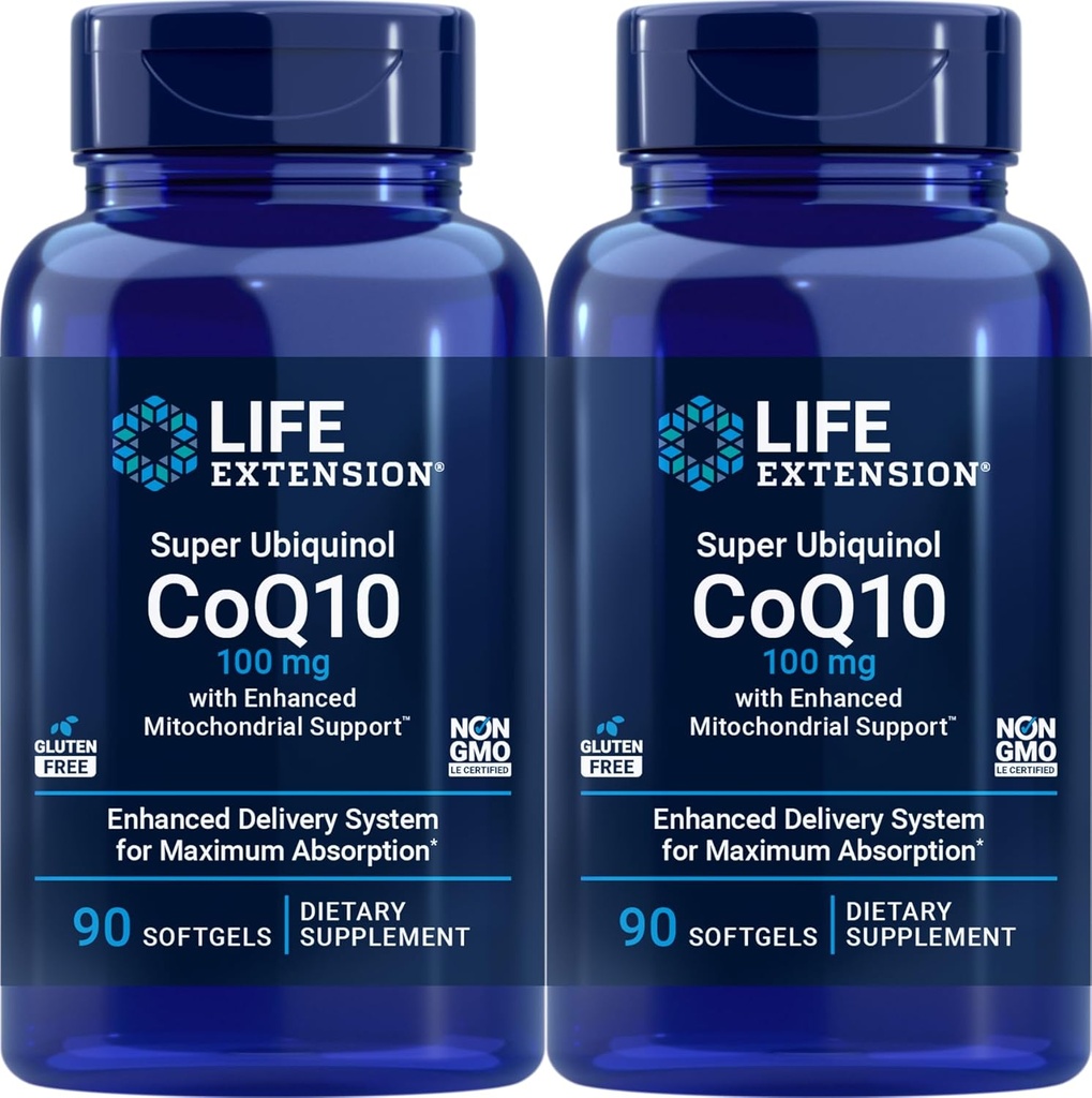 Life Extension COQ10 Super Ubiquinol 100mg 90 Count (Pack mit 2) mit verbesserter Mitochondrial-Unterstützung