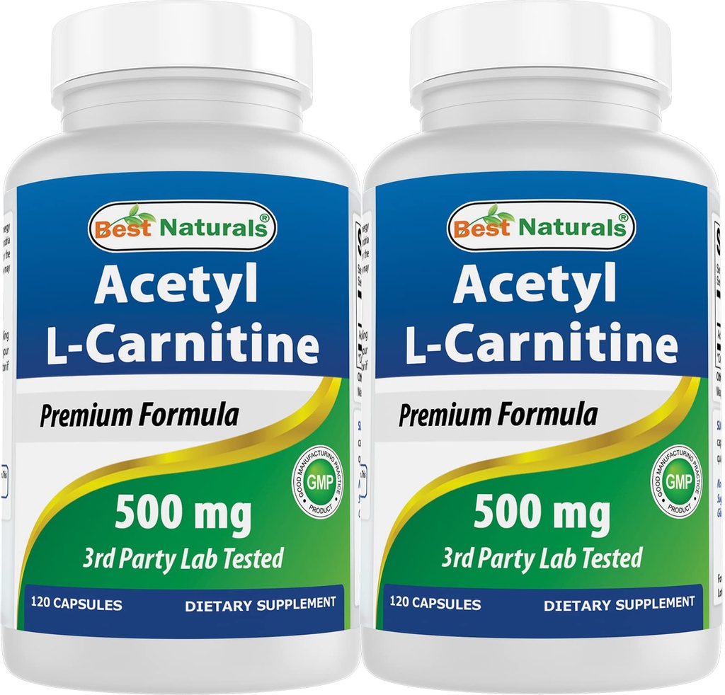 Best Naturals Acetyl L-Carnitin (ALCAR) 500mg, 120 Kapseln, 120 Portionen - Non-GMO und Glutenfrei, 1 Kapsel pro Portion (2 Packung)