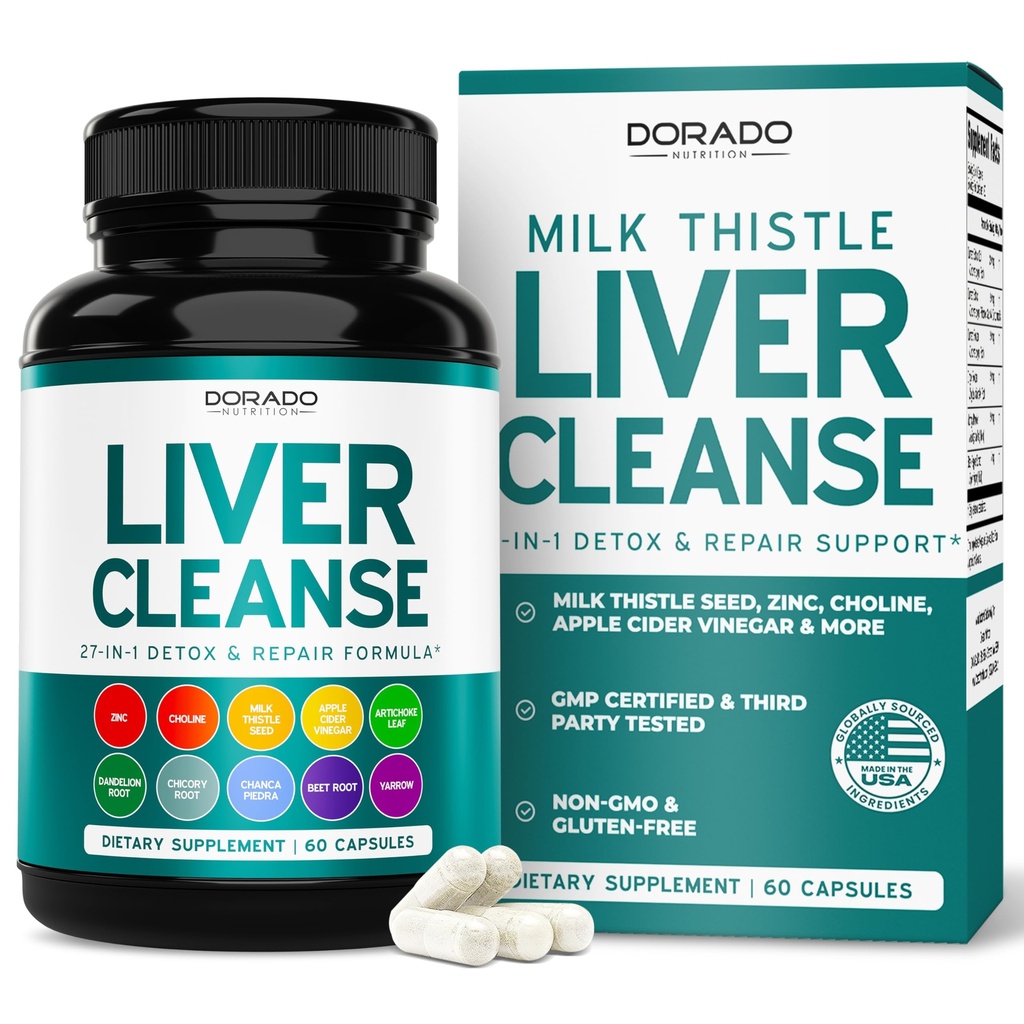 Liver Cleanse Detox & Repair 27 in 1 Formel - Milk Thistle, Dandelion Root, Turmeric, Artichoke Extract & More - Liver Detox Support Supplement - 3. Partei getestet, Vegan Safe & USA Made (60 Count)
