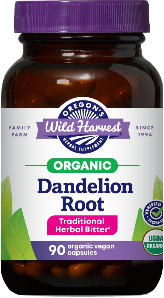 Oregon's Wild Harvest Dandelion Root Organic Supplement | Traditionelle Kräuter Bitter, 90 Vegan Kapseln