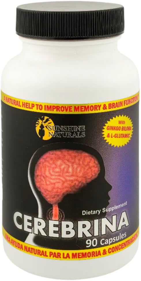 Sunshine Naturals Cerebrina mit Ginkgo Biloba & L-Glutamic Memory & Focus Support Supplement – 90 Kapseln – Brain Health Formula für Erwachsene