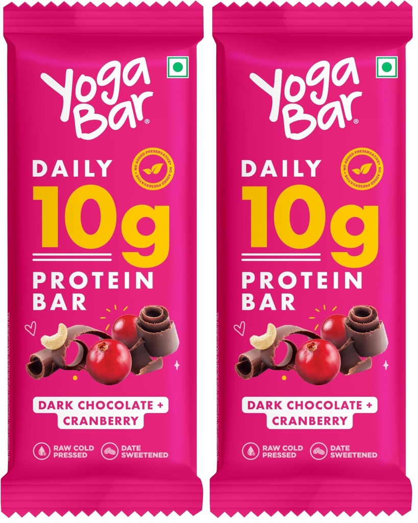Yoga Bar Protein Bar - Dark Chocolate Cranberry 50 gm Bar (Pack of 2)