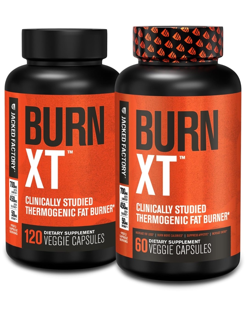 Jacked Factory Burn-XT Clinically Studied Fat Burner & Weight Loss Supplement - Appetite Suppressant & Energy Booster - with Acetyl L-Carnitine, Green Tea Extract and More - 180 Natural Diet Pills