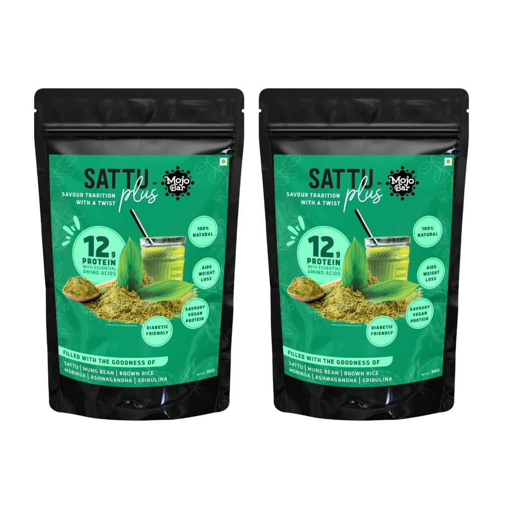 Mojo Bar Vegan Protein (Pack of 2) - 12g Savoury Protein with Super Foods, 600g - 100% Natural & Gluten Free | Sattu, Moong and Brown Rice Protein Powder