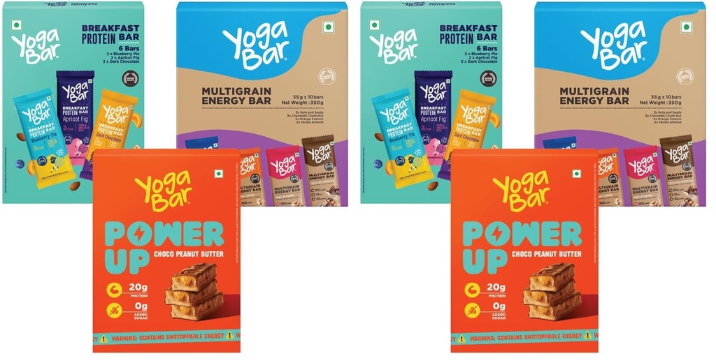 Yogabar Variety Combo Pack, 21 Bars | Power Up 20g Protein Bar x 5 | Breakfast Bars x 6 | Energy Bars x 10 | Ideal for Pre & Post Workout, Protein Snack, Keto Diet, Daily Protein (Pack of 2)