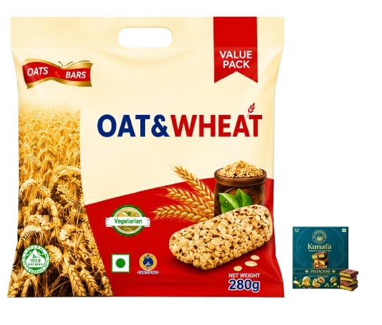 Oat & Wheat Cereal Bars 280G, Value Pack,Get Free Flavourito Kunafa Pistachio Chocolate Bar, 20g By Decadent Foods,(Imported)