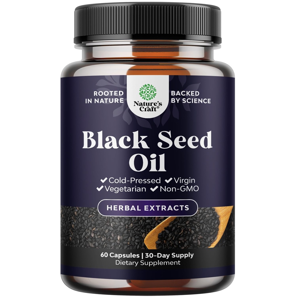 Vegan Black Seed Öl Kapseln - Kalt gepresst Nigella Sativa Black Cumin Seed Öl Kapseln mit Omega 3 6 9 Antioxidantien und Thymochinon für Haarwachstum Immun Unterstützung Gelenk Gesundheit und Verdauung