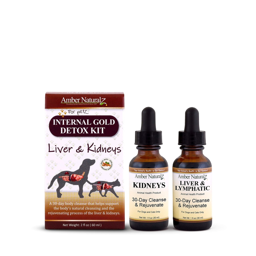 AMBER NATURALZ Interne Gold-Detox-Kit für Hunde, Katzen, Vögel, Kaninchen und Guinea-Pigs | Kräuterunterstützung für Leber- und Nierengesundheit | Natürliche Hilfe für Leber- und Nierenfunktionen