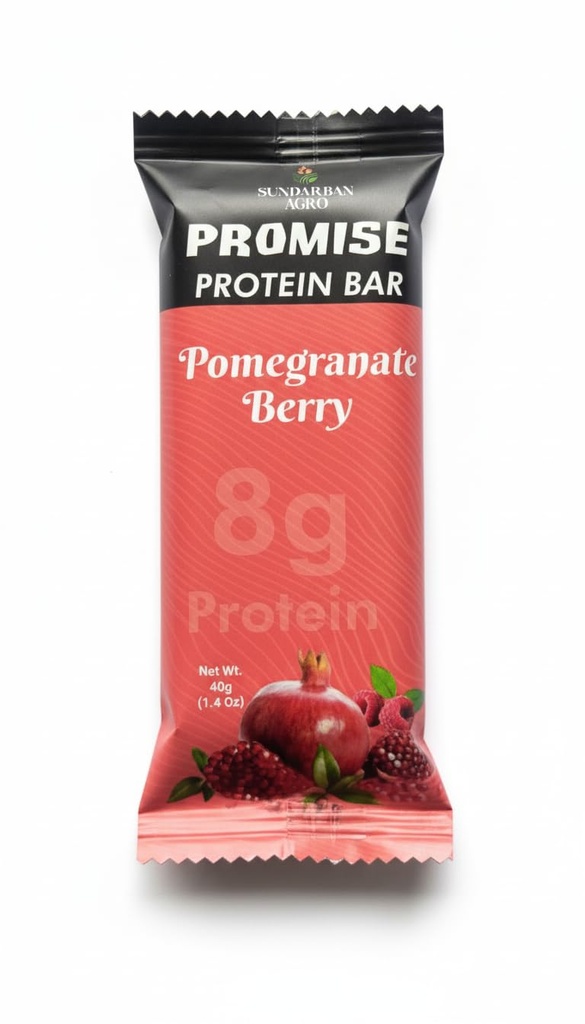 SUNDARBAN AGRO | Promise Protein Bar | 9g Plant Protein | Healthy Energy Snack with Superfoods – 40g (40 g, pomegranate Berry)