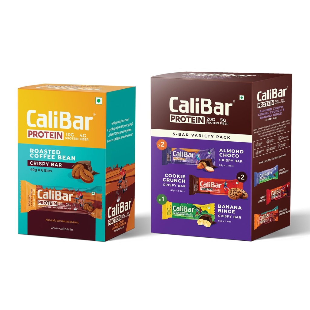 CaliBar 20g & 10g Protein Bar Variety Pack & Roasted Coffee Bean Crispy Protein Bar Combo - No Added Sugar, Gluten-Free, 4g Fiber, No Preservatives, No Palm Oil & 100% Veg. (11 Bars)