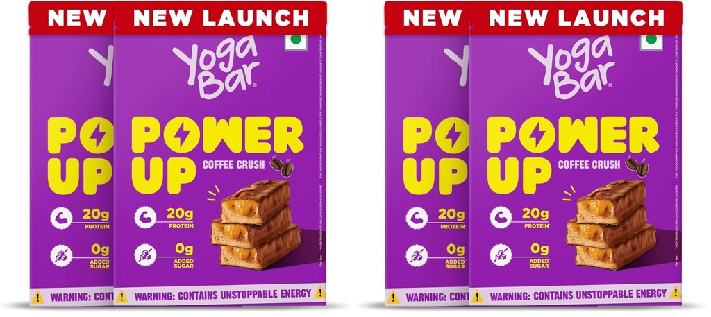 Yogabar Power Up 20G Protein Bar (10 Bars,Coffee Rush,No Added Sugar)|Least Net Carbs|Zero Added Sugar Protein Bars|High Protein Blend - Whey Protein Concentrate,Isolate,Peanuts & Soy 350g (Pack of 2)