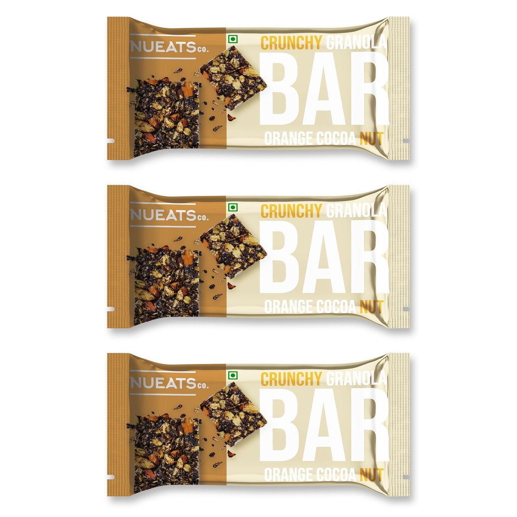 NUEATS co. Crunchy Granola Bar Orange Cocoa Nut Nutritious Oats & Almond Snack Bar Delicious Cocoa Energy Snack for Daily Nutrition Pack of 3