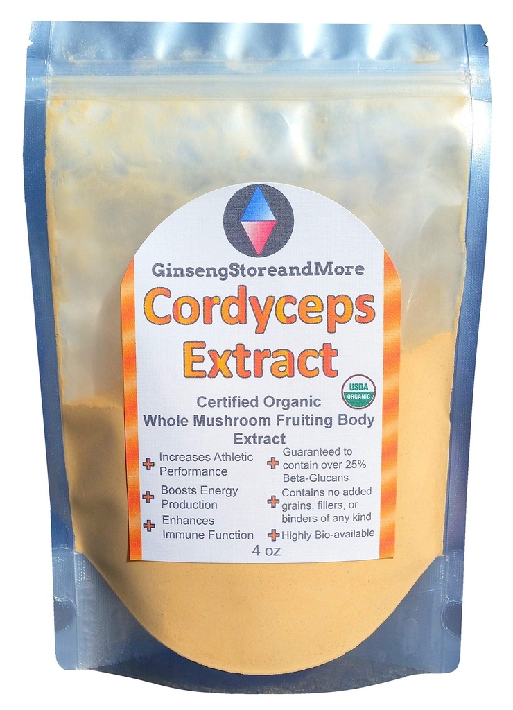 4oz Organic Cordyceps Mushroom Extracted From Real Mushroom Fruiting Bodies from Nammex | >30% Beta-Glucans | Cordyceps Militaris | β-Glucan for Energy, Immune System, Athletic Performance