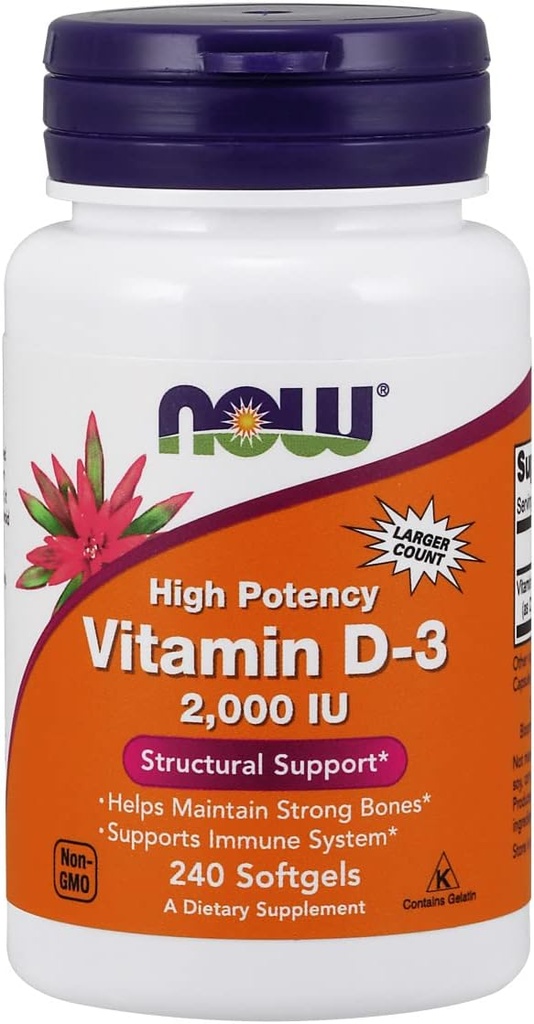 JETZT Lebensmittel Vitamin D-3, strukturelle Unterstützung 2000 I.U, 480 Softgels