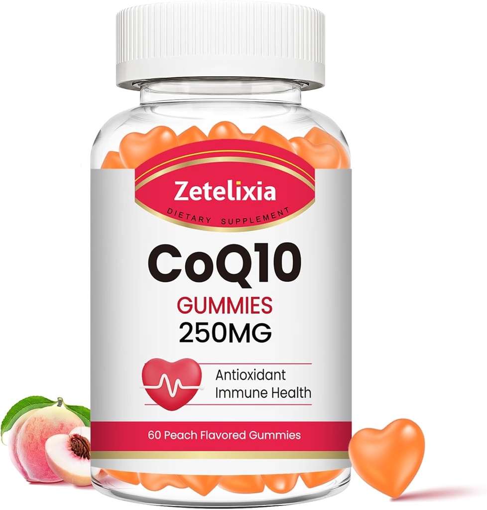 CoQ10 Gummie, 5X Bessere Absorption Coenzym Q10 für Zelluläre Energie und Antioxidans Unterstützung, 60 Peach Gummies
