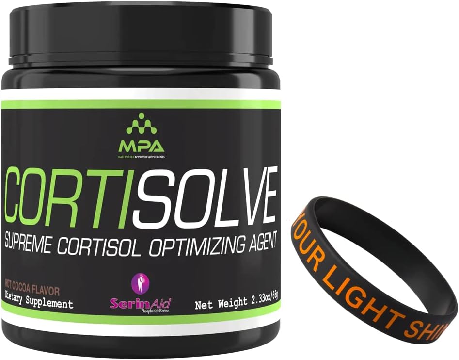 MPA liefert CortiSolve - Supreme Cortisol Optimizing Agent Bundle mit einem Motivations-Armband zu Motivieren und unterstützen Sie - 28 Servierungen - Hot Cocoa