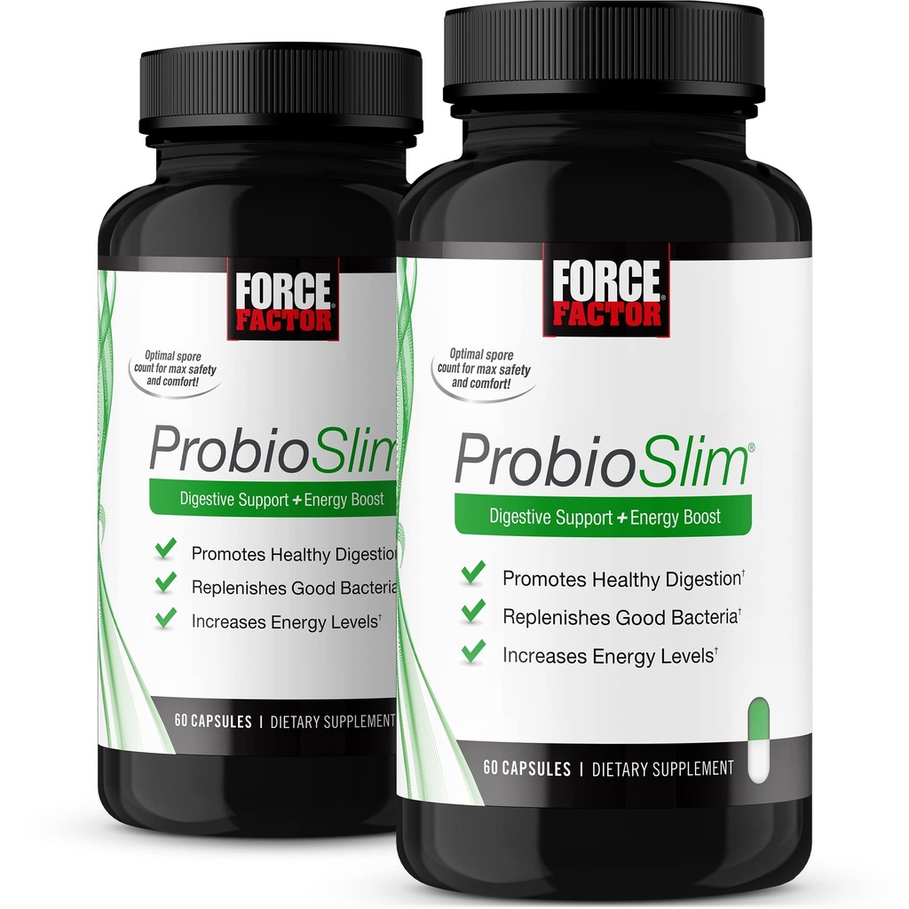 Kraftfaktor ProbioSlim Probiotische Ergänzung für Frauen und Männer mit Probiotika und Grüner Tee-Extrakt, reduzieren Gas, Bloating, Verstopfung, Unterstützung Verdauung und Gut Gesundheit, 120 Kapseln (2-Pack)