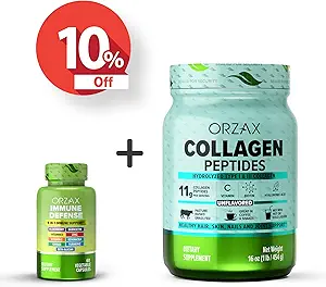 ORZAX Immununterstützung 9-in-1 Leistungsstarke Ergänzung und Collagen Peptide Pulver entflammt 16 oz, Bundle