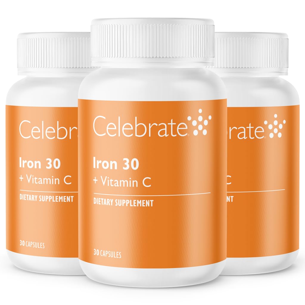 Celebrate Vitamine Eisenergänzung mit Vitamin C - 30mg Eisen, 60mg Vitamin C, Bariatric Vitamine für WLS-Patienten, Vertical Sleeve & Magen Bypass Chirurgie – 90 Kapseln