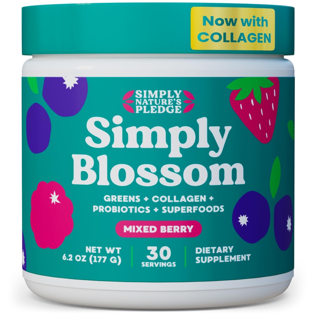 Einfach Blossom Nutrition - Daily Greens & Superfood Powder + Collagen + Probiotika für Frauen Verdauungshilfe. Helfen Sie Ihrer Gesundheit Bloom - 30 Tage Versorgung